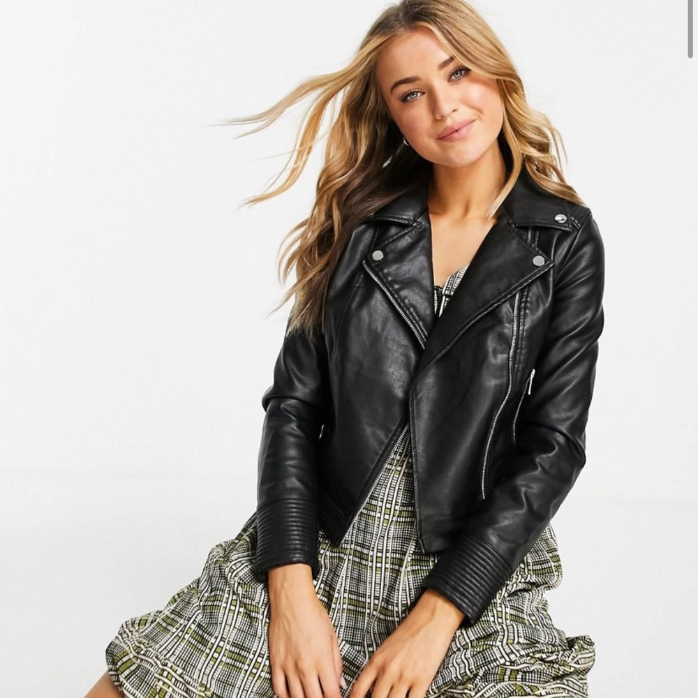 Miss Selfridge Faux Leather Biker Jacket in Black from ASOS- Size 4 (never worn)